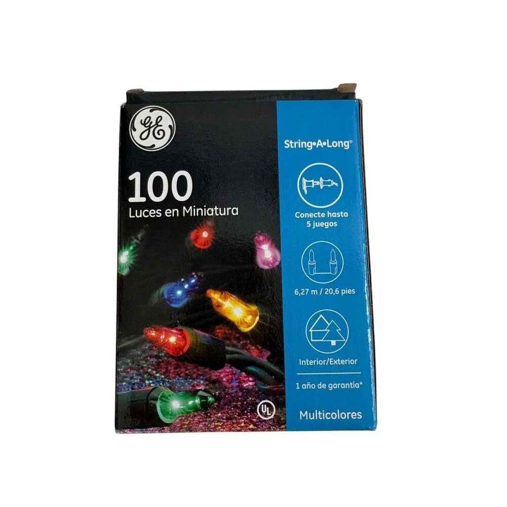 2 pack GE String-A-Long 100 Miniature Lights per pack Multicolor with Green Wire